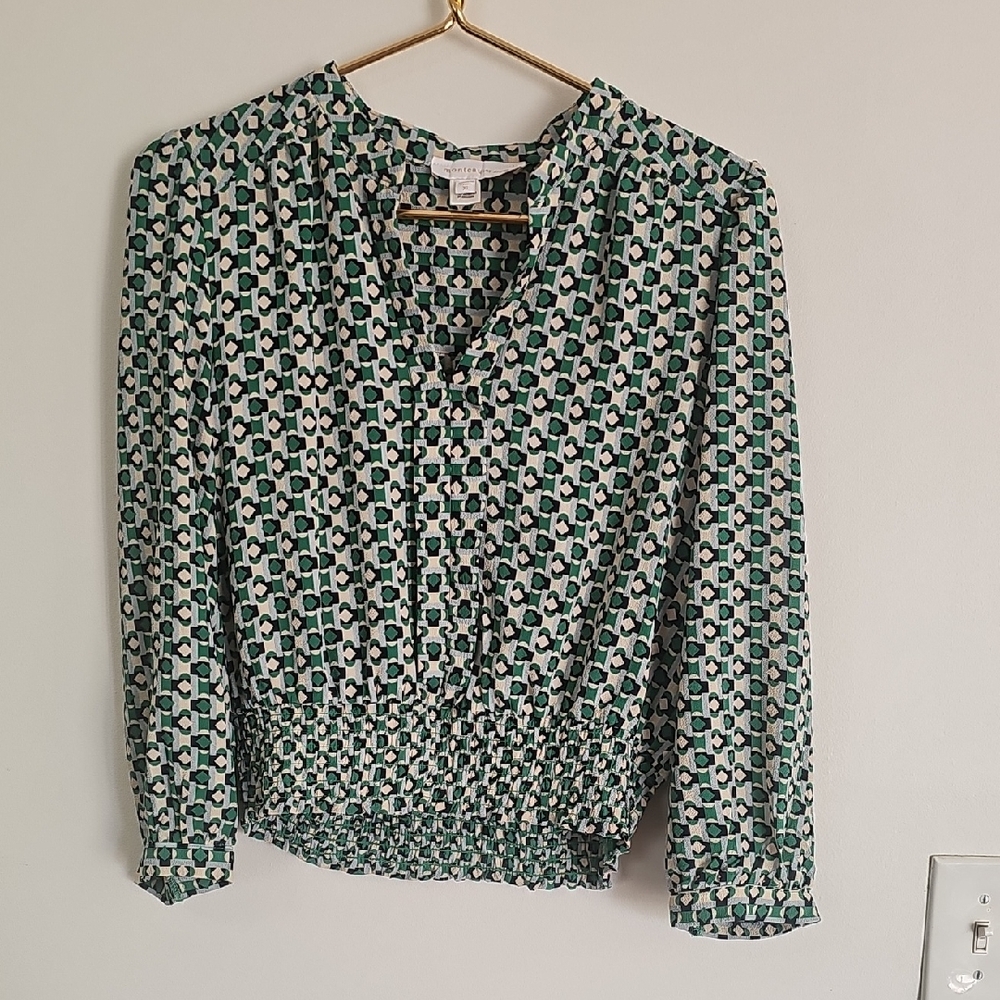 Monteau Green and White Patterned Blouse